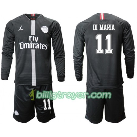 Billige Fotballdrakter Paris Saint-Germain DI MARIA 11 Jodan Svart Barn Tredjedraktsett 2018/19 Langermet